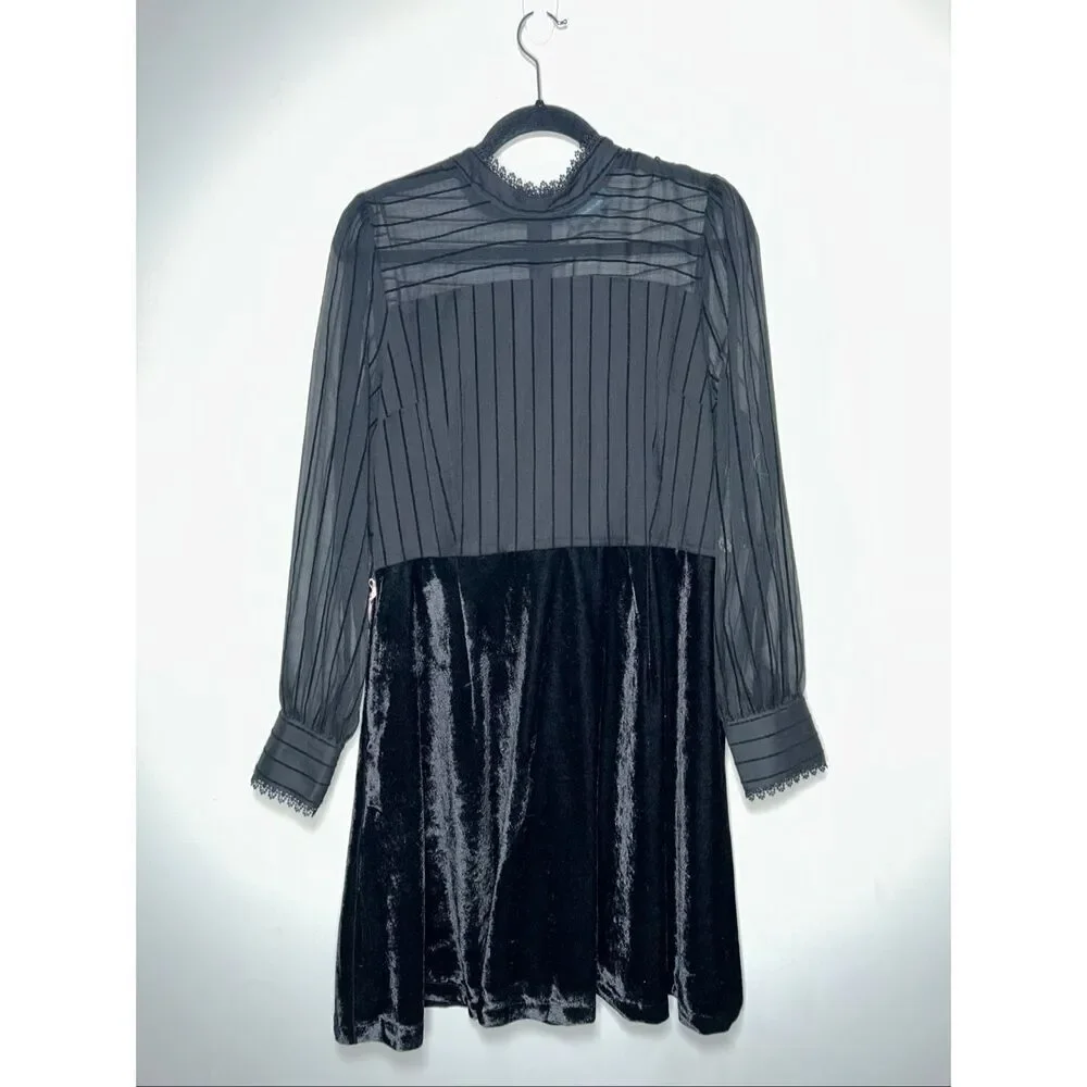 ModCloth Divine and Conquer velvet and sheer black dress size 14